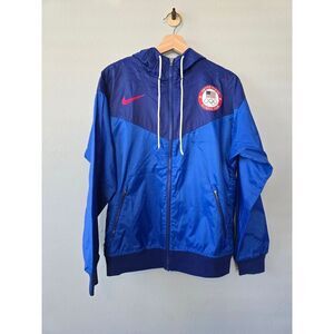 Nike USA Olympic Team Windbreaker Jacket Men’s Small Blue Zip Hooded